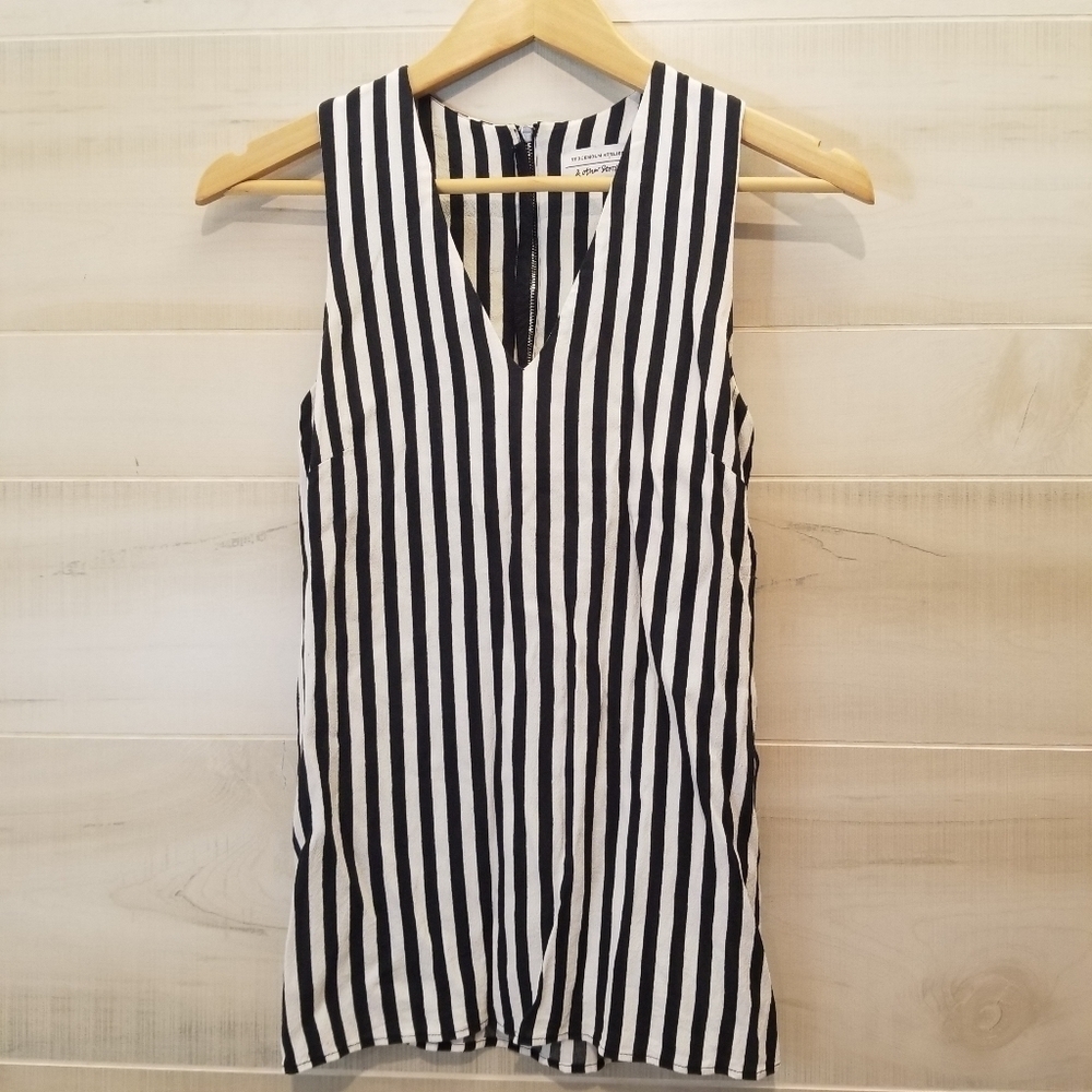 {2} & Other Stories Striped Tunic Tank Top Blouse Black and White